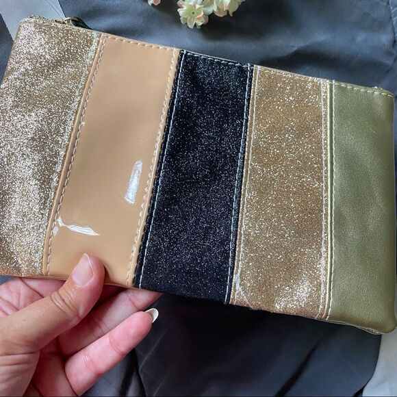 Multicolor striped glitter Gold/Silver/Black/Rosetone/Beige collection wristlet - Picture 4 of 4